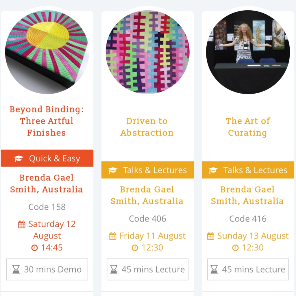DIscount tickets and Presentations by Brenda Gael Smith at Festival of Quilts 2017