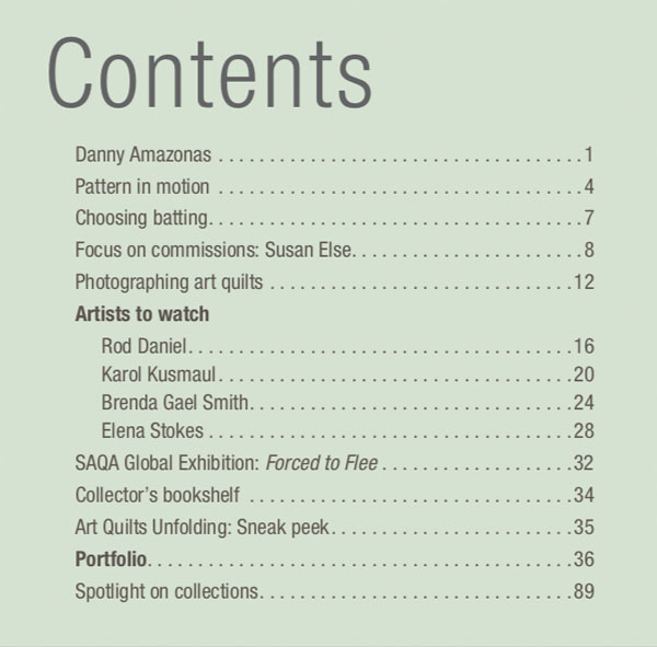 Art Quilt Quarterly Issue #15 Table of Contents