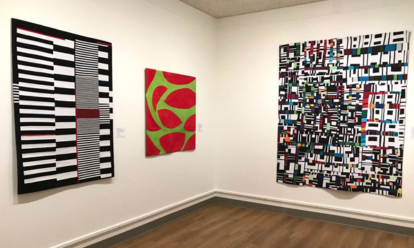 Installation image Quilts=Art=Quilts 2019 Hope Wilmarth, Brenda Gael Smith and Margaret Black.